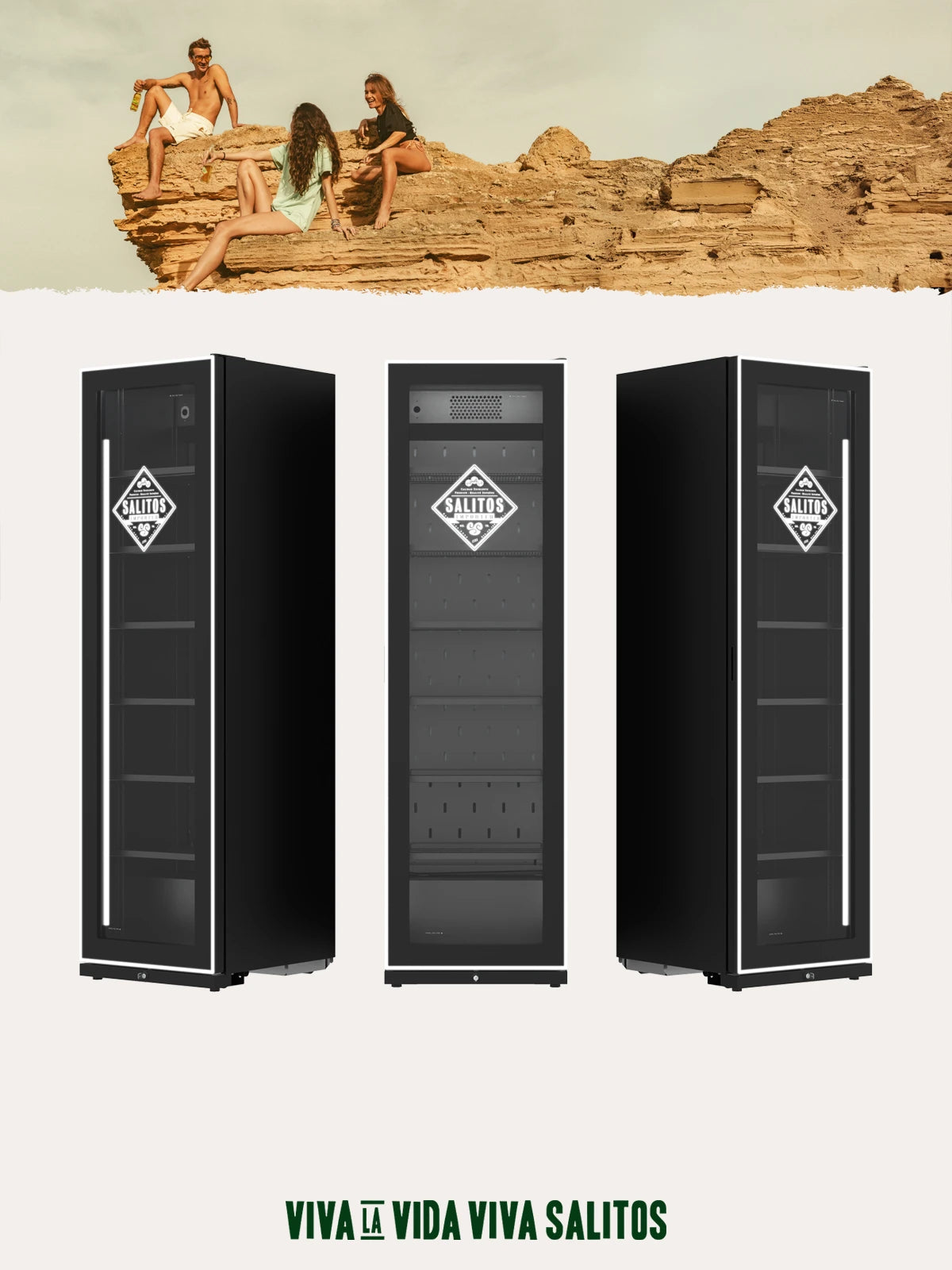 Schwarzer Kühlschrank mit SALITOS Logo