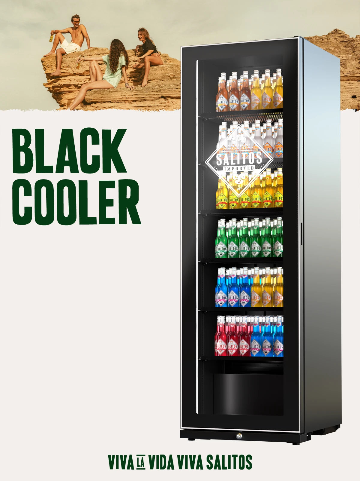 Schwarzer Kühlschrank mit SALITOS Logo