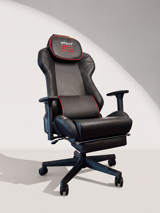 effect® Gaming Chair Massage-Gamingstuhl Schwarz mit roten Akzenten und ausklappbarer Fußstütze
